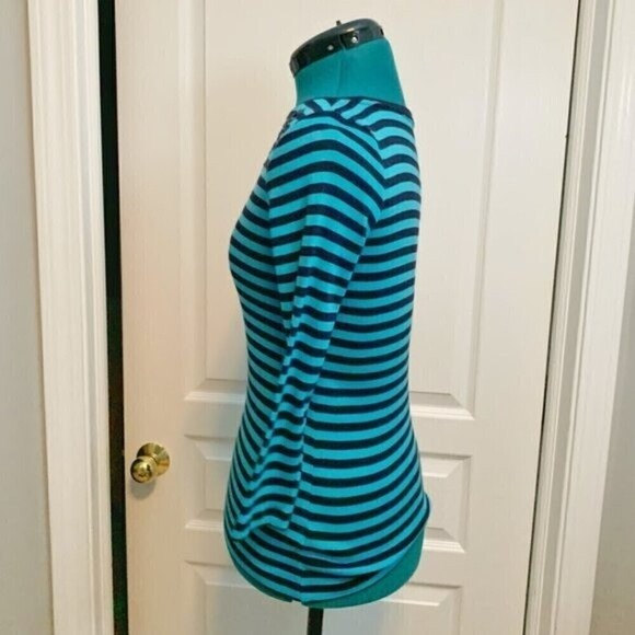 Talbots Petite Nautical Stripe Rhinestone Neck Long Sleeve Crew Neck Shirt - Picture 5 of 9